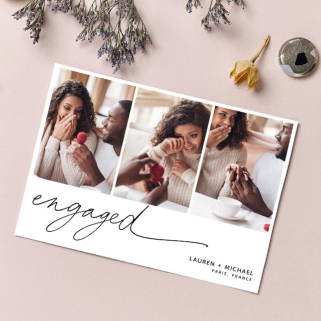 Convite Noivado de Código QR de Script de Foto Elegante Si (Easily personalize this engagement party invitation with your website, photos and personal details!)