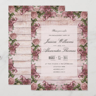 Convite Noivado de Flor de Rosa Magenta Vintage