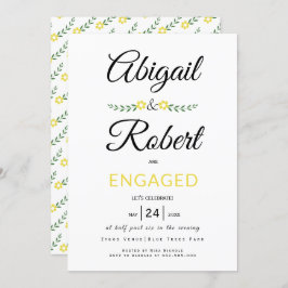 Convite Noivado de flores amarelas datipografia manuscrita