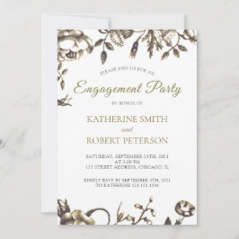 Convite Noivado de Flores Douradas Elegantes Clássicas