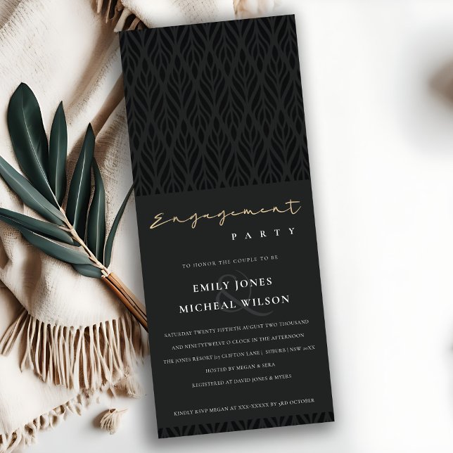 CONVITE NOIVADO DE FONTE DOURADA NEGRA DE ARTE MODERNA (Criador carregado)