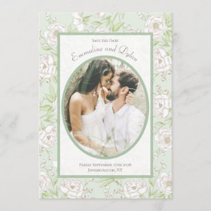 Convite Noivado de Foto de Casamento Rosa Branca Verde Sal