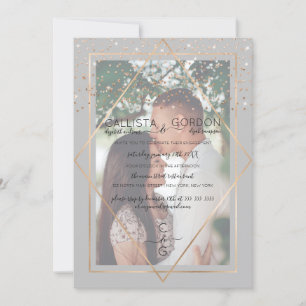 Convite Noivado de Fotografia de Borda Confetti Dourada da