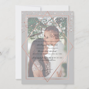 Convite Noivado de Fotografia de Borda de Confetti Dourada