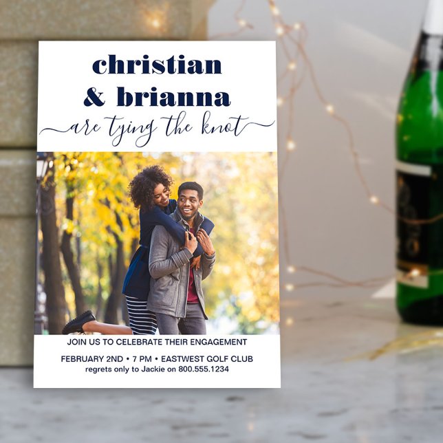 Convite Noivado de Fotografia de Script Elegante do Casand (Photo Engagement Party Invite from my Engagement Party Invitations Collection)