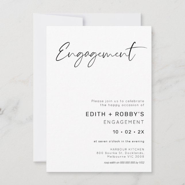 Convite Noivado de Fotografia Negra Minimalista (Frente)