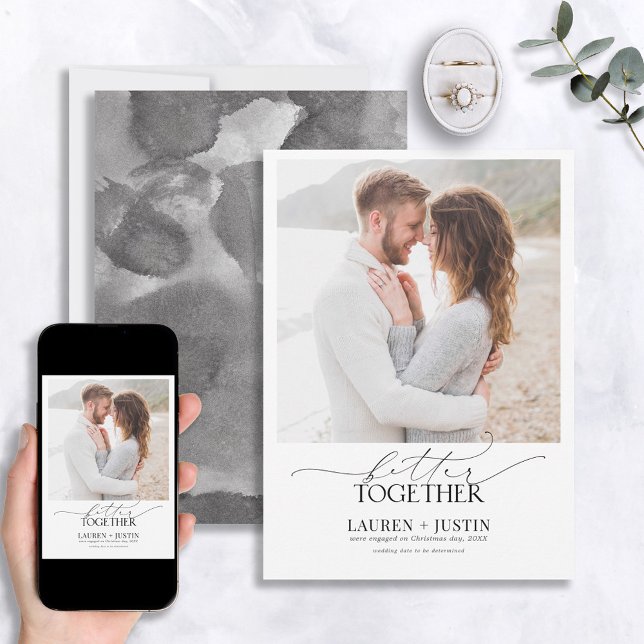 Convite Noivado de fotos preto e branco melhor juntos (Criador carregado)