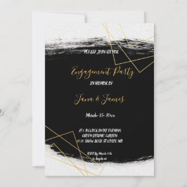 Convite Noivado de Geometr Preto e Dourado Moderno