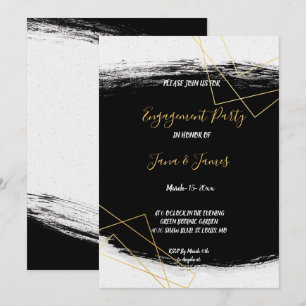 Convite Noivado de Geometr Preto e Dourado Moderno