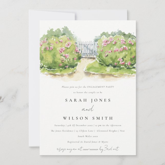 Convite Noivado de Jardim de Algodão de Aquarela Suave Ele (Frente)
