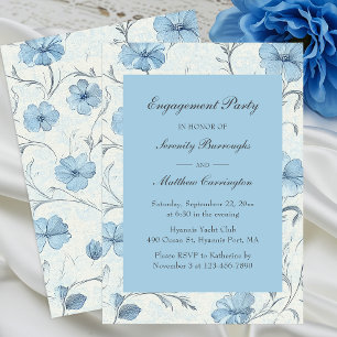 Convite Noivado de Jardim de Vintagem Azul Floral Elegante