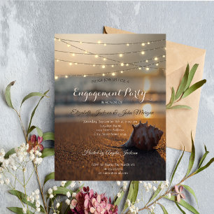 Convite Noivado de Luzes de Seashell de Casamento de Praia