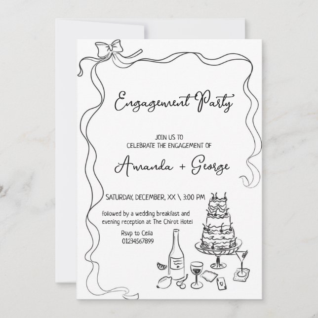 Convite Noivado de Manuscrito Chic - casamento (Frente)