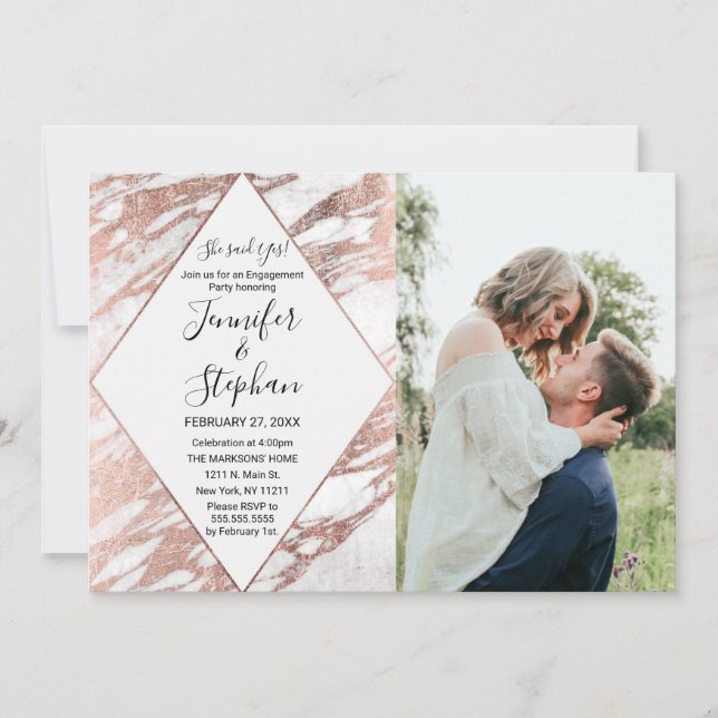 Convite Noivado de mármore moderno branco Dourado (Frente)