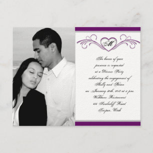 Convite Noivado de Monograma de Rolagem de Coração Roxo