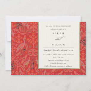 Convite Noivado de Padrão de Pavão da Flora ornamentado Ve