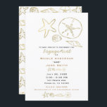 Convite Noivado de Praia Chic Sea Shells<br><div class="desc">Personalize este convite elegante para qualquer evento. ( o texto em ouro pode ser suprimido)</div>