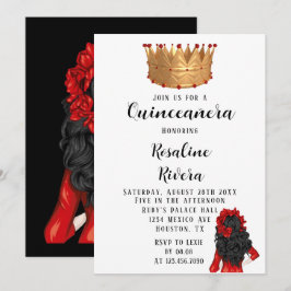 Convite Noivado de Quinceanera Moderno Vermelho e Dourado