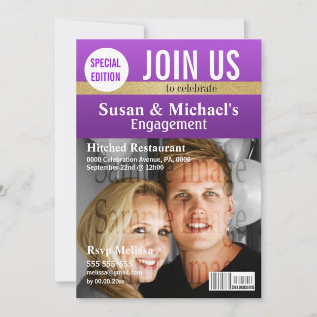 Convite noivado de revista Dourada (Frente)