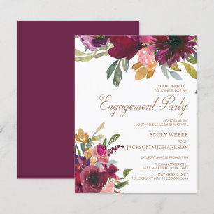 Convite Noivado de Script Floral Dourado Rosa Elegante