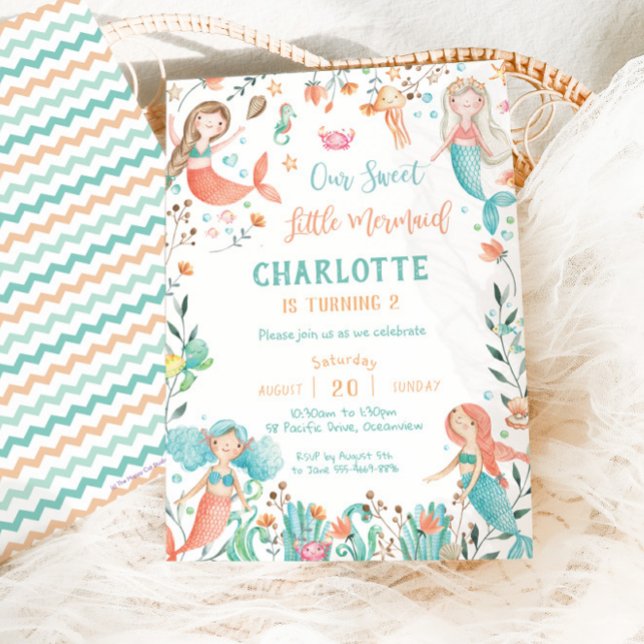 Convite Noivado de Sereia Bonita Debaixo da Garota do Mar (Criador carregado)