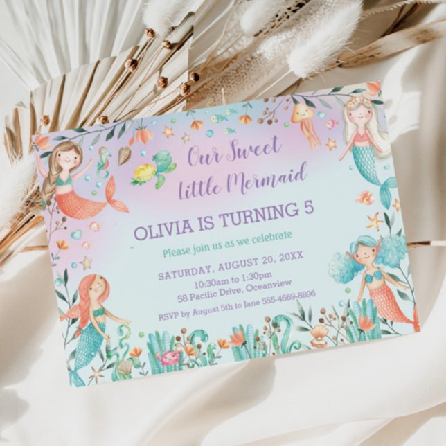 Convite Noivado de Sereia Bonita sob o Partido da Piscina  (Criador carregado)