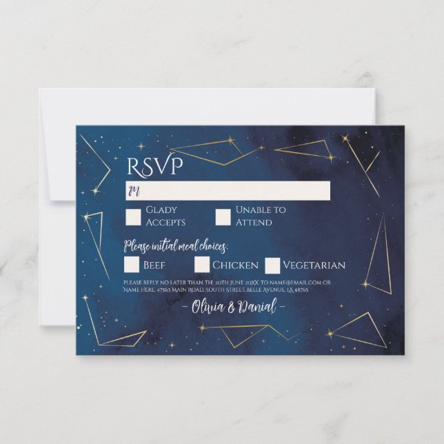 Convite Noivado de Sinais de Estrelas de Casamento RSVP (Frente)