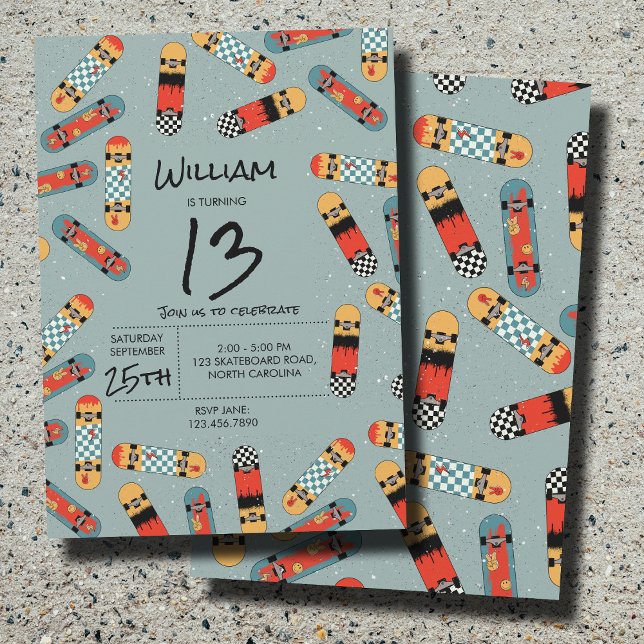 Convite Noivado de skate Legal Azul de skate Retroativo (Retro Skateboard Blue Cool Skateboarding Birthday Invitation)