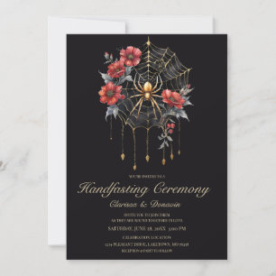 Convite Noivado de Teia Floral Aranha em Dourado Gótico e