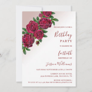 Convite Noivado Decorativo Floral de Rosas vermelhas Chic 