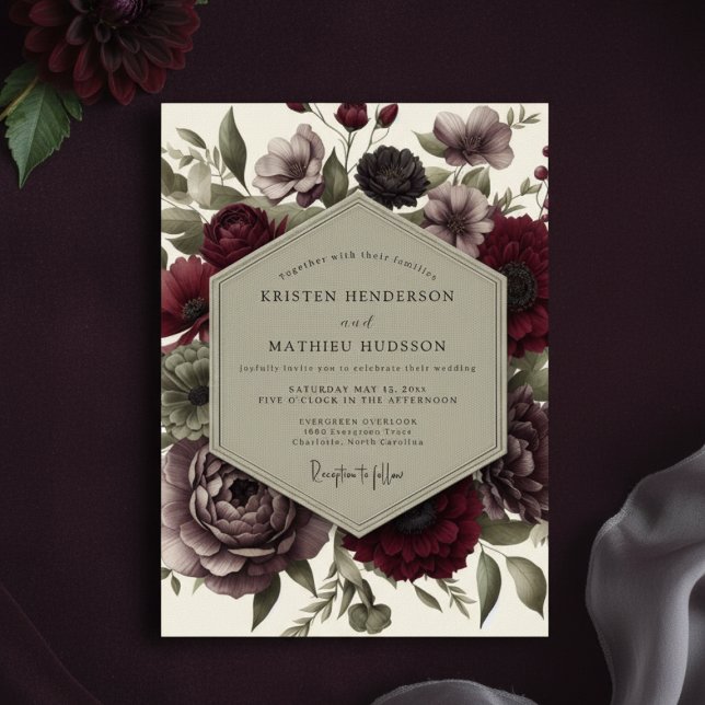 Convite Noivado Deep Red Moody Bloom (Criador carregado)