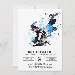 Convite Noivado Digital Cute Ninja Boy Whimsic