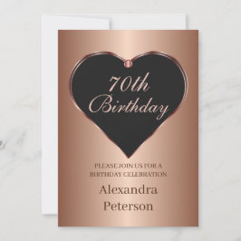 Convite Noivado do Coração Minimalista Negro e Rosa Dourad