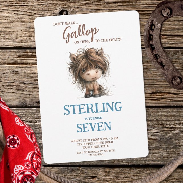 Convite Noivado do Menino Marrom Azul Pôneo, Cura-d-água C (Criador carregado)