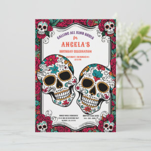 Convite Noivado dos Skulls Retro Sugar Día de Los Muertos