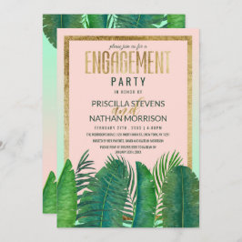 Convite Noivado Dourado de folhas tropicais Árvore banana 