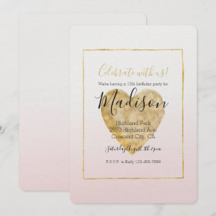 Convite Noivado Dourado de Ombre Rosa Esmagado