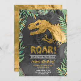Convite Noivado Dourado do Dinossaur Roar