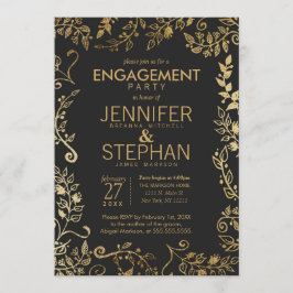 Convite Noivado Dourado Elegante Preto e Amarelo