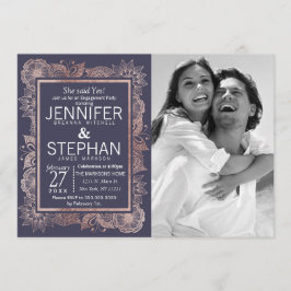 Convite Noivado Dourado Floral e Marinho Azul