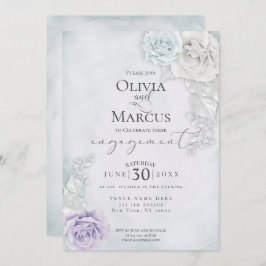 Convite Noivado Elegante Blue Lilac e Rosas de marfim