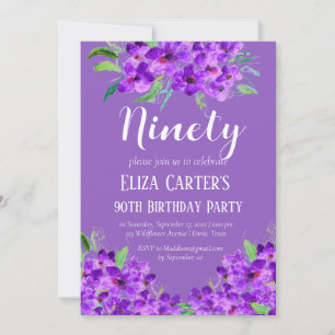 Convite Noivado Elegante Floral do 90 Roxo