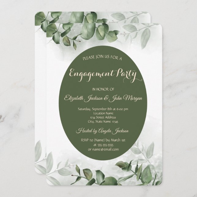 Convite Noivado Eucalyptus Greenery Boho Watercolor (Frente/Verso)