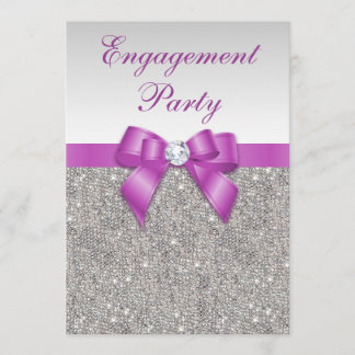 Convite Noivado Faux Silver Sequins Radiant Orchid Arco