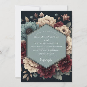 Convite Noivado Flor de Bloom Somber Burgundy Slate