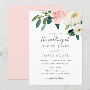 Convite Noivado Floral Aquarela Rubor Rosa