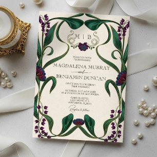 Convite Noivado Floral Art Nouveau em Tons de Joia
