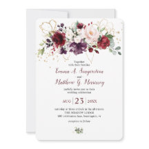 Noivado Floral Bege Dourado Vinho Tinto