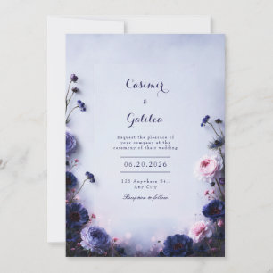 Convite Noivado Floral Border Casamento Tonalidade Índigo