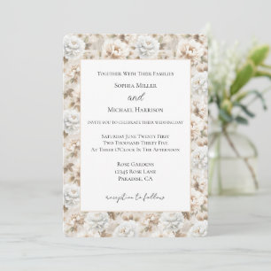 Convite Noivado Floral Branco Marrom Bonito Bonito